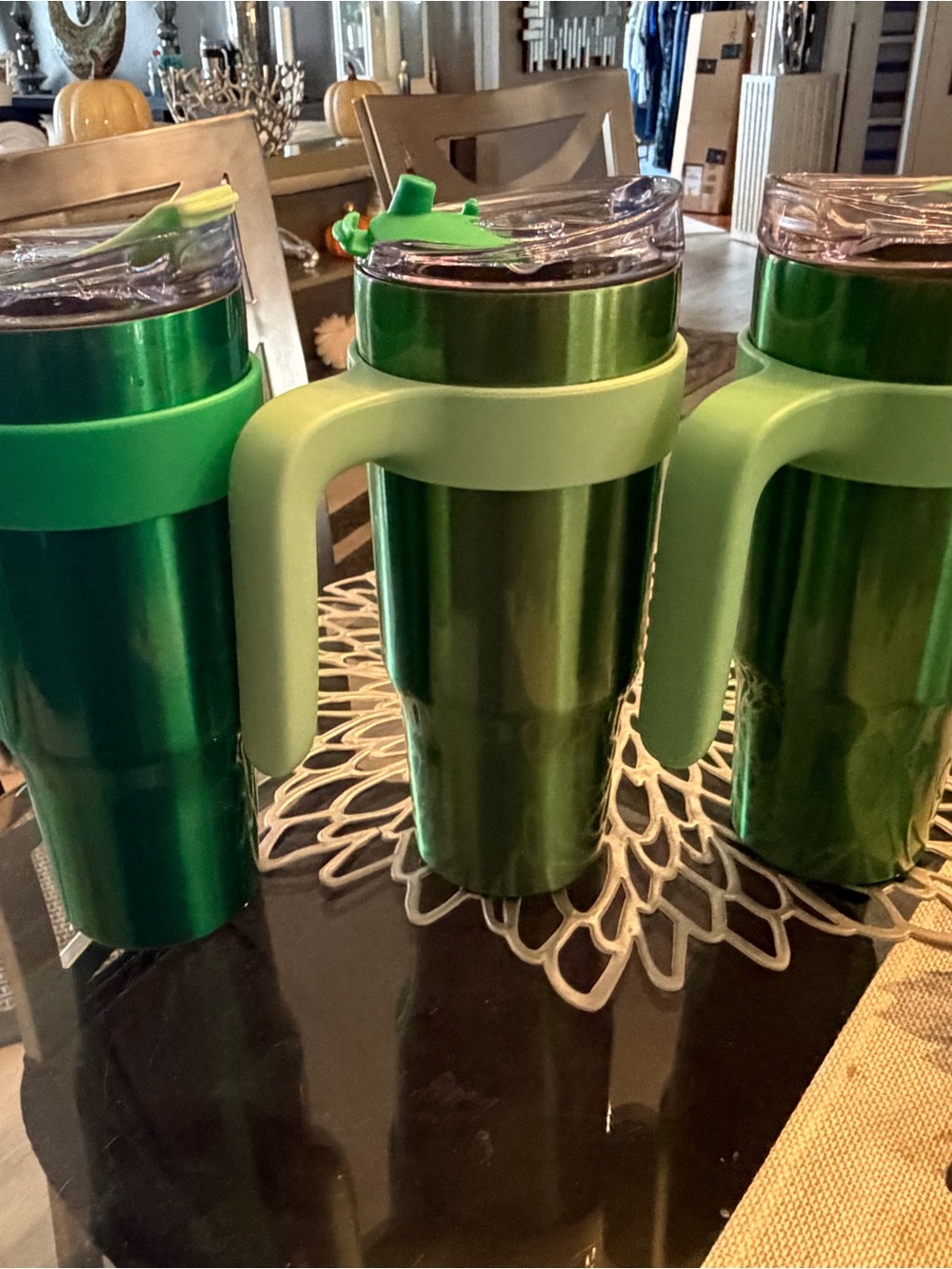 Set a three new Green Travel Tumbler with Handle - Durable Insulated Cup